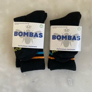 New! Bombas Youth Big Kids Socks XS Shoe Size 1-3 Black Top Stripes set of 2!